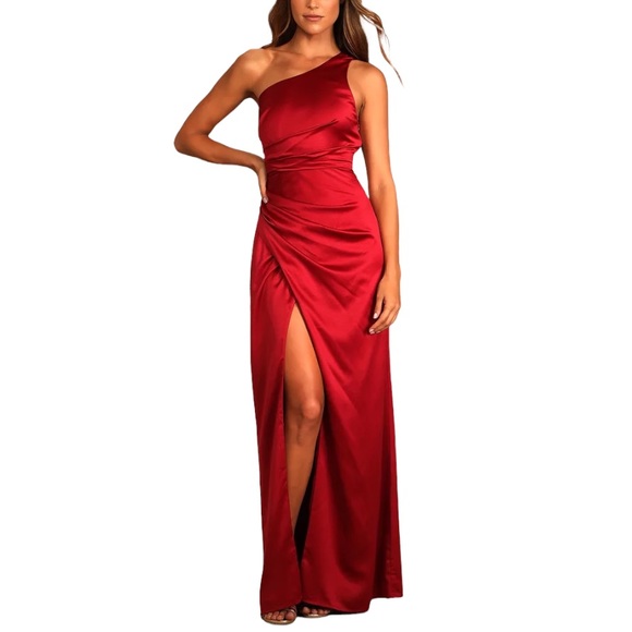 Lulu's | Dresses | Lulus Dreaming Of Elegance Wine Red Satin Oneshoulder  Maxi Dress Xl | Poshmark